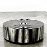Bone Inlay Stripe Design Round Center Table Black | Bone Inlay Stripe Design Round Coffee Table Black